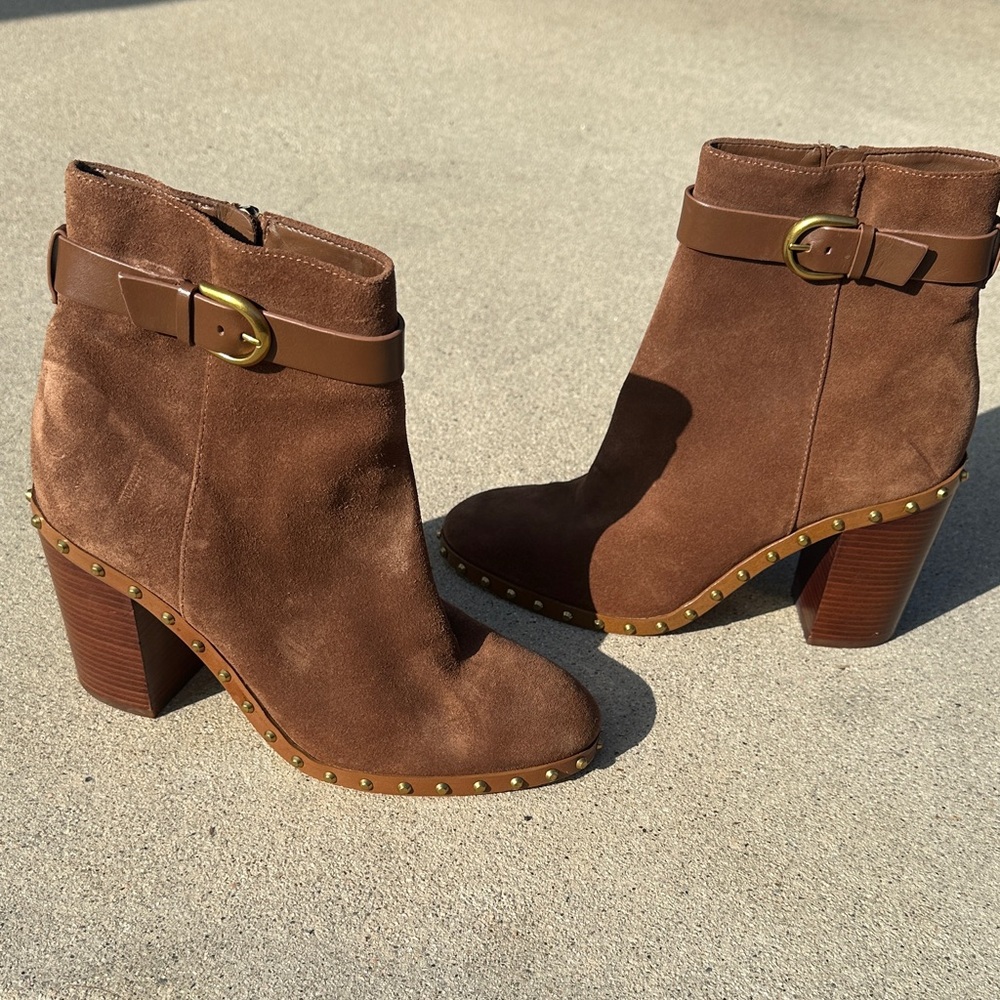 Michael Kors Brown Suede Ankle Boots with Gold Accents